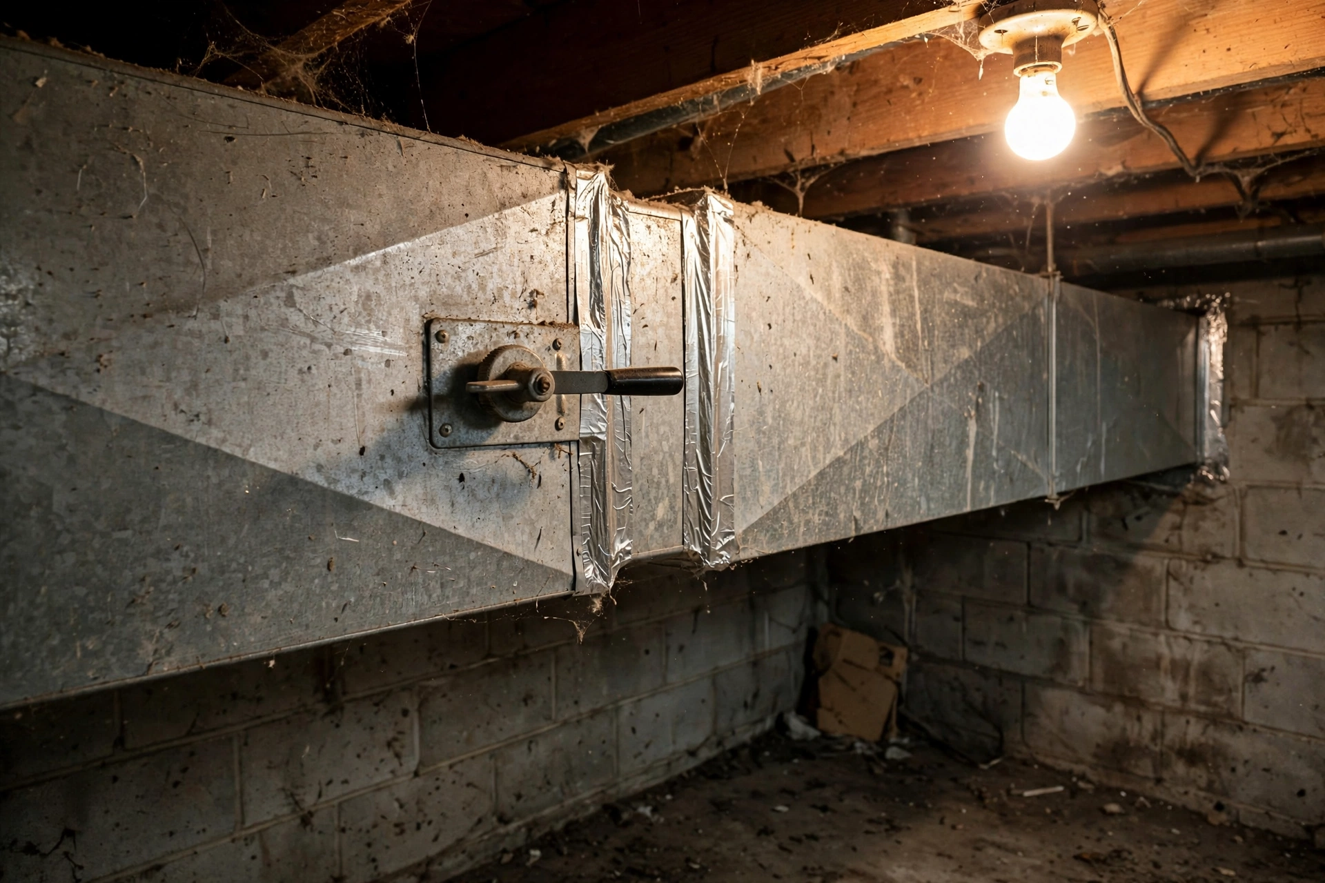 Galvanised ductwork with a balancing damper handle